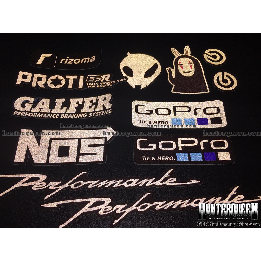 Trọn bộ 12 logo trắng đen phản quang 3M cao cấp. Decal sticker chống nước, không bay màu. Độ bám dính cực kì cao