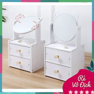 Kệ Trang Điểm Gương Tròn tủ đựng đồ trang điểm mini có gương tai mèo giá mỹ phẩm mini