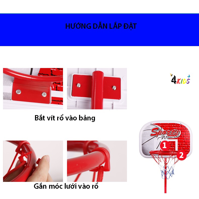 Bộ đồ chơi bóng rổ cho bé, bóng rổ mini trong nhà giúp bé phát triển chiều cao, Khung làm bằng sắt, TẶNG kèm bóng