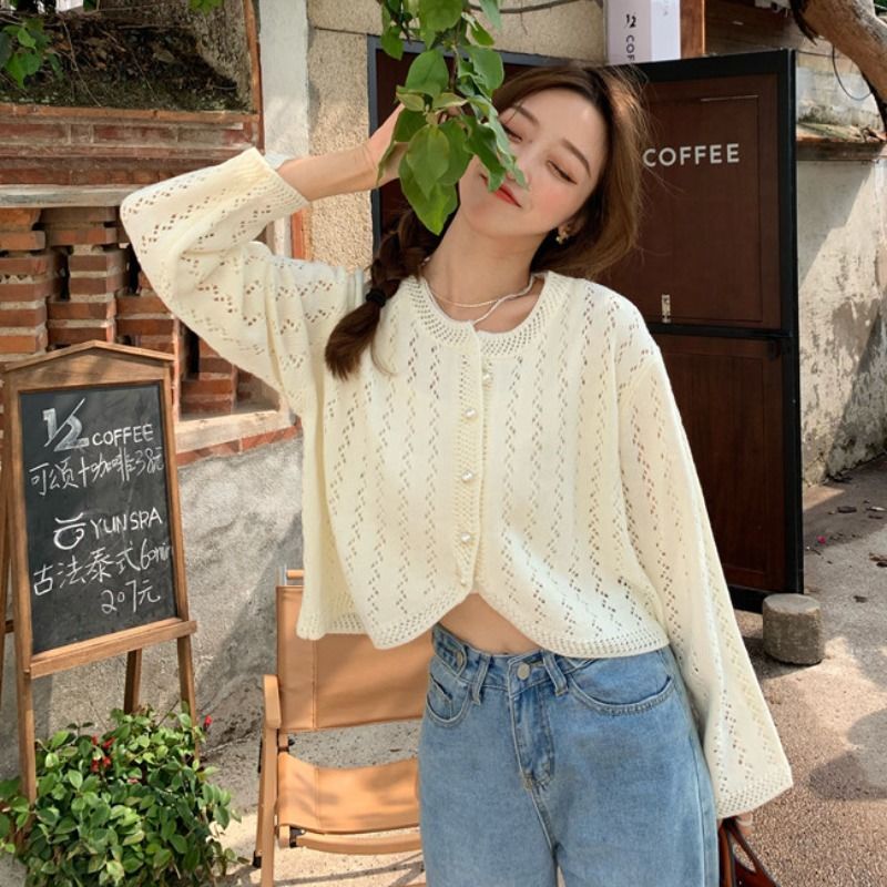 Áo khoác cardigan dệt kim mỏng dáng rộng chống nắng thời trang thu cho nữ