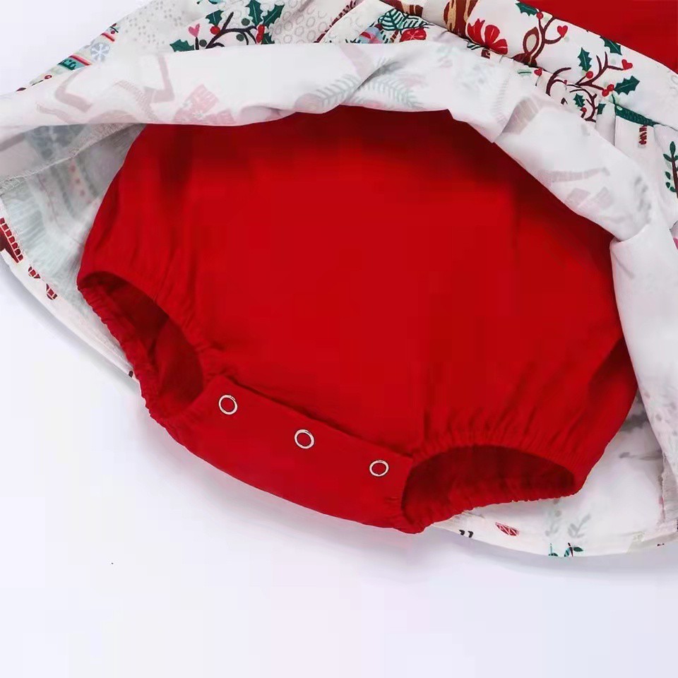 BCBL Đầm liền quần tay ngắn phối ren có băng đô phong cách Giáng Sinh xinh xắn dành cho bé gái