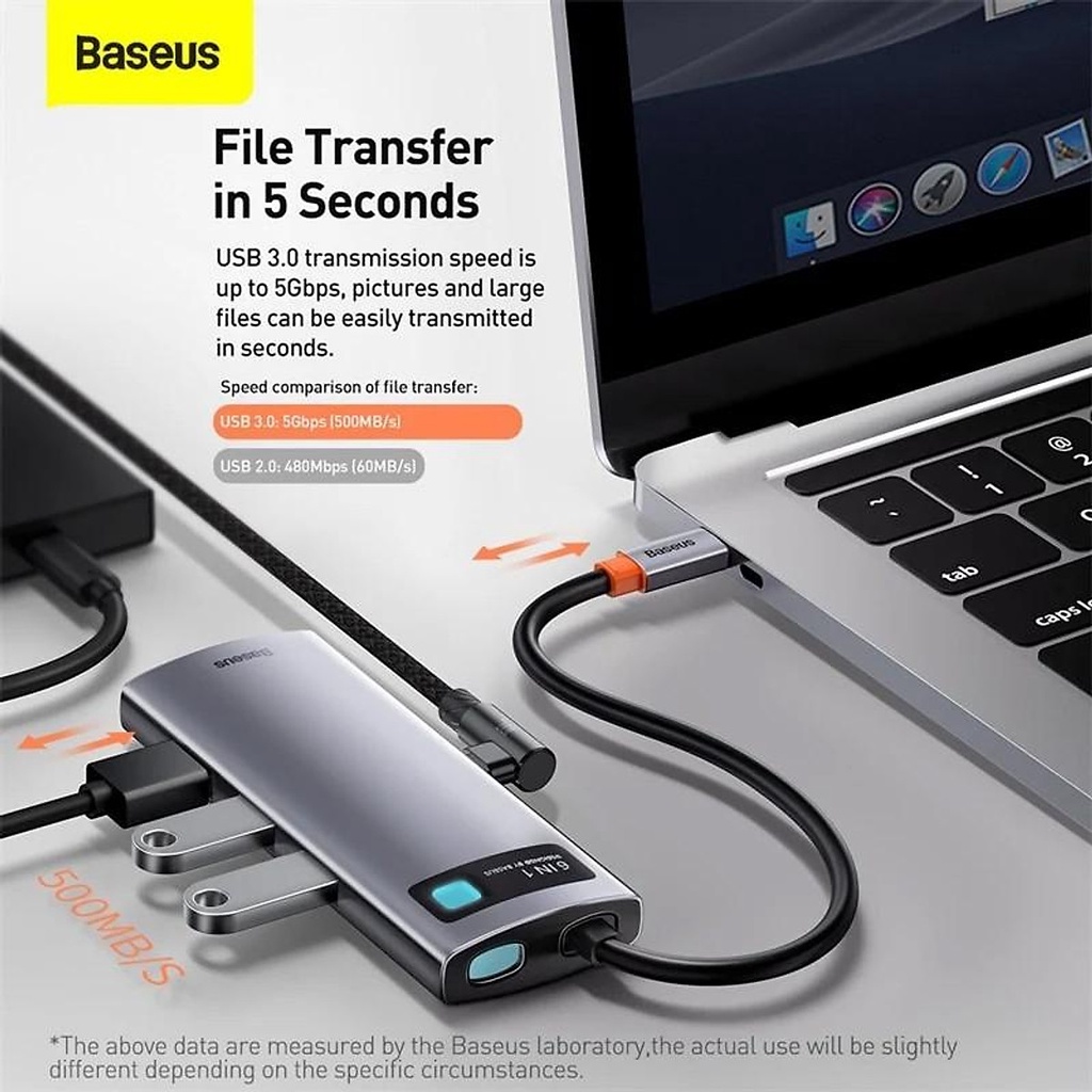 Hub chuyển Baseus 100W Metal Gleam Series Multifunctional Docking Station cho Macbook (HDMI, 3*USB3.0, RJ-45, TypeC)