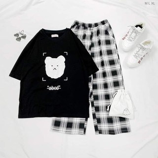 Sét bộ gấu trắng kèm quần kẻ 150