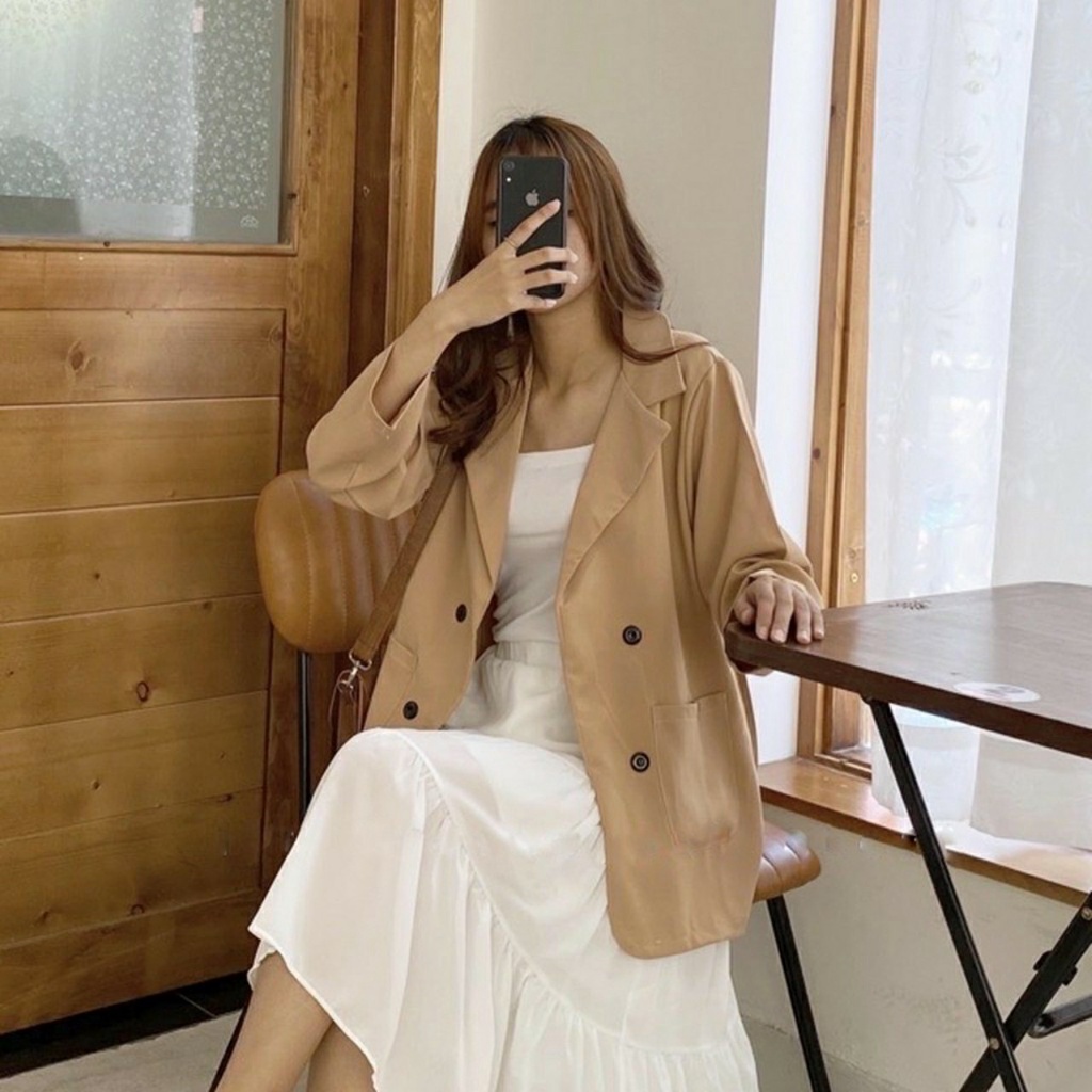 Áo vest nữ, áo blazer nữ phong cách hàn quốc 2 túi dán phom rộng
