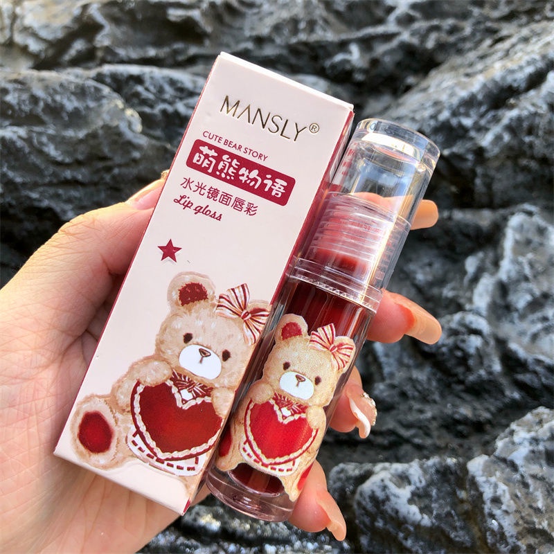 Son bóng MANSLY dưỡng ẩm chống thấm nước thiết kế vỏ hình gấu hoạt họa đáng yêu