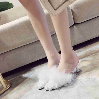 Giày Cao Gót Mũi Nhọn Phối Lông Sang Trọng