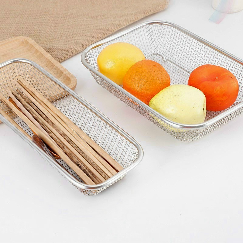 Rổ lưới inox để đồ ăn, rau củ nhanh ráo nước KT: 29x21cm và 30x10cm