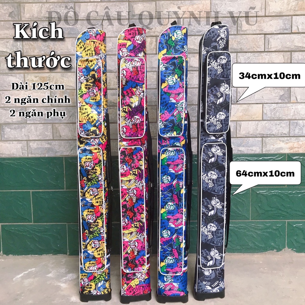 Túi Bao đựng cần câu cá 2 ngăn chính 2 ngăn phụ, bao cần câu đơn, câu đài