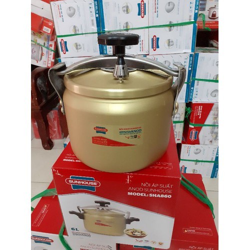 Nồi áp suất cơ Anod SUNHOUSE SHA8604 - Dung tích 6L, Dùng được bếp gas, không dùng được bếp từ