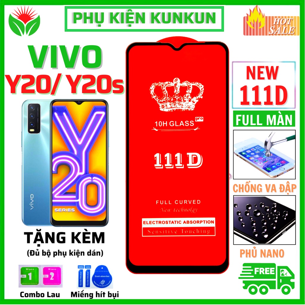 Kính Cường Lực VIVO Y20/ Y20S - Siêu mượt - Dán Full màn hình 111D - Độ cứng 10H - Độ trong suốt điện thoại cực cao