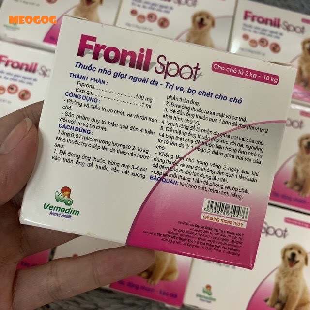 NHỎ GÁY FRONIL SPOT DIỆT VE RẬN BỌ CHÉT CHO PET THÚ CƯNG CHÓ MÈO MEOGOG