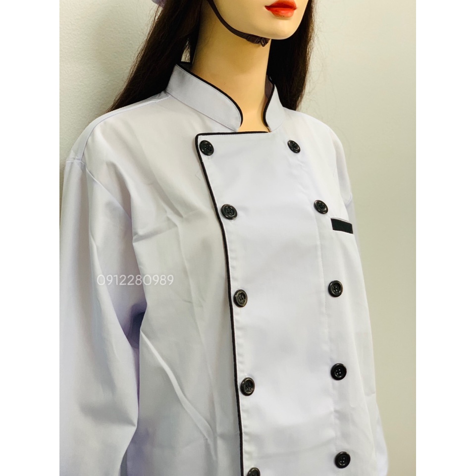 Áo bếp trắng viền đen nam nữ dày dặn cao cấp sang trọng _ Hình chụp thật