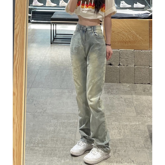 Quần Jean Nữ Lưng Cao Ống Đứng Phong Cách Đường Phố Mỹ Cá Tính