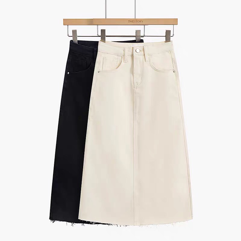 Chân váy cạp cao dài qua gối tua gấu xẻ sau phong cách_A10