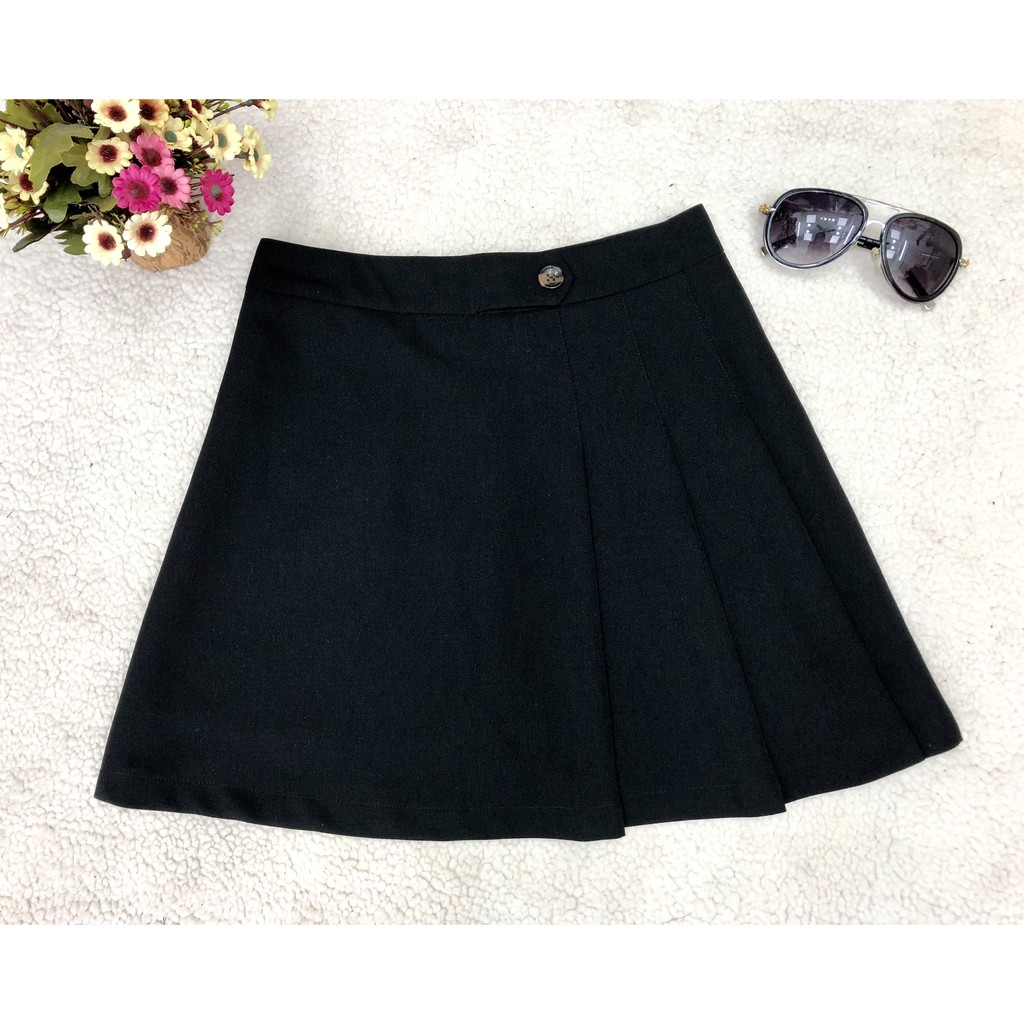 Chân váy chữ A xếp ly ngắn cạp cao, Chân váy ngắn có lót quần, Hàng thiết kế Hachidesigns