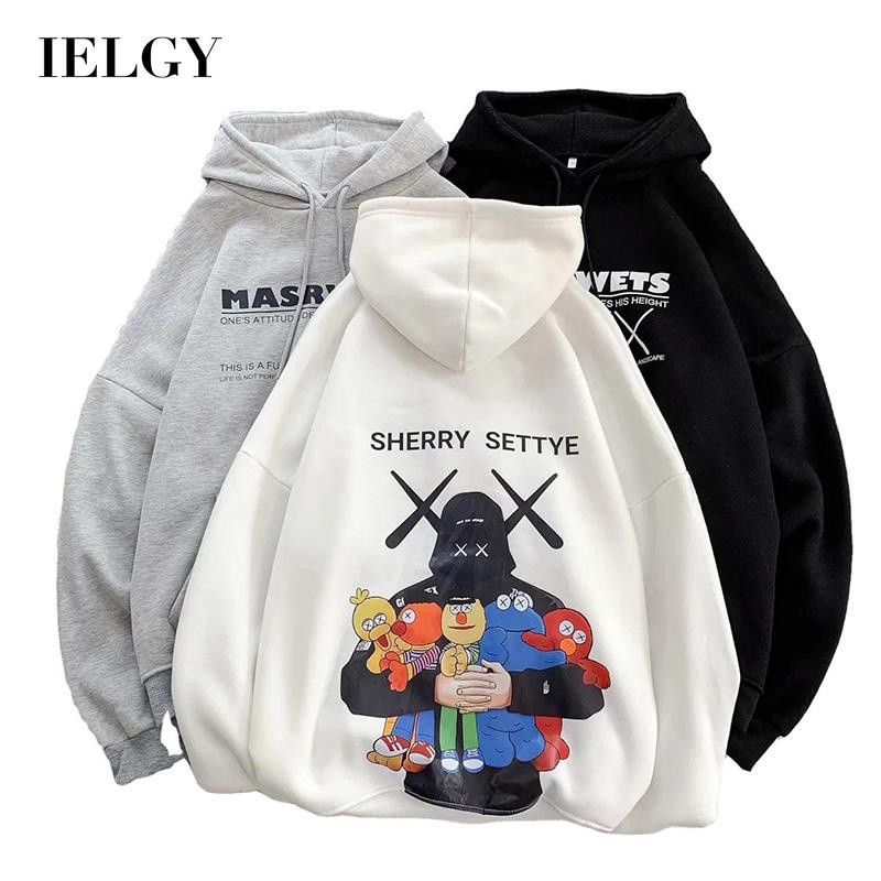 Áo hoodie IELGY lông cừu in họa chữ và nhân vật hoạt hình thời trang cho nam