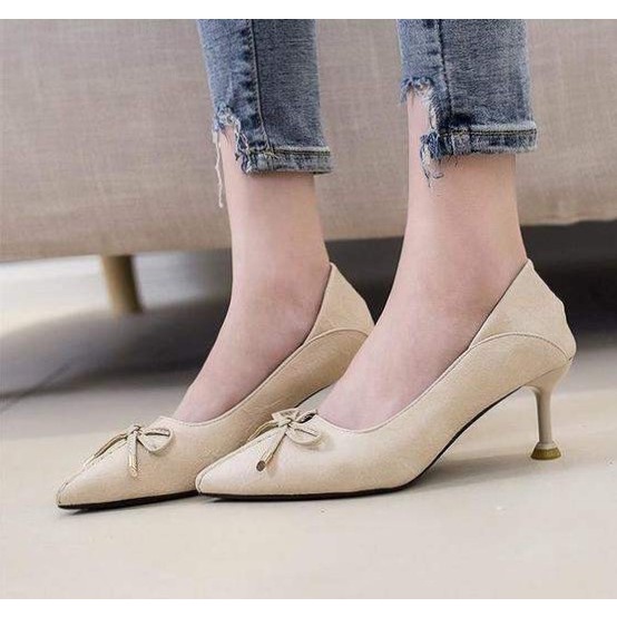 Giày Cao Gót 5 Phân Da Lì Phối Nơ Chuông 26428_150998