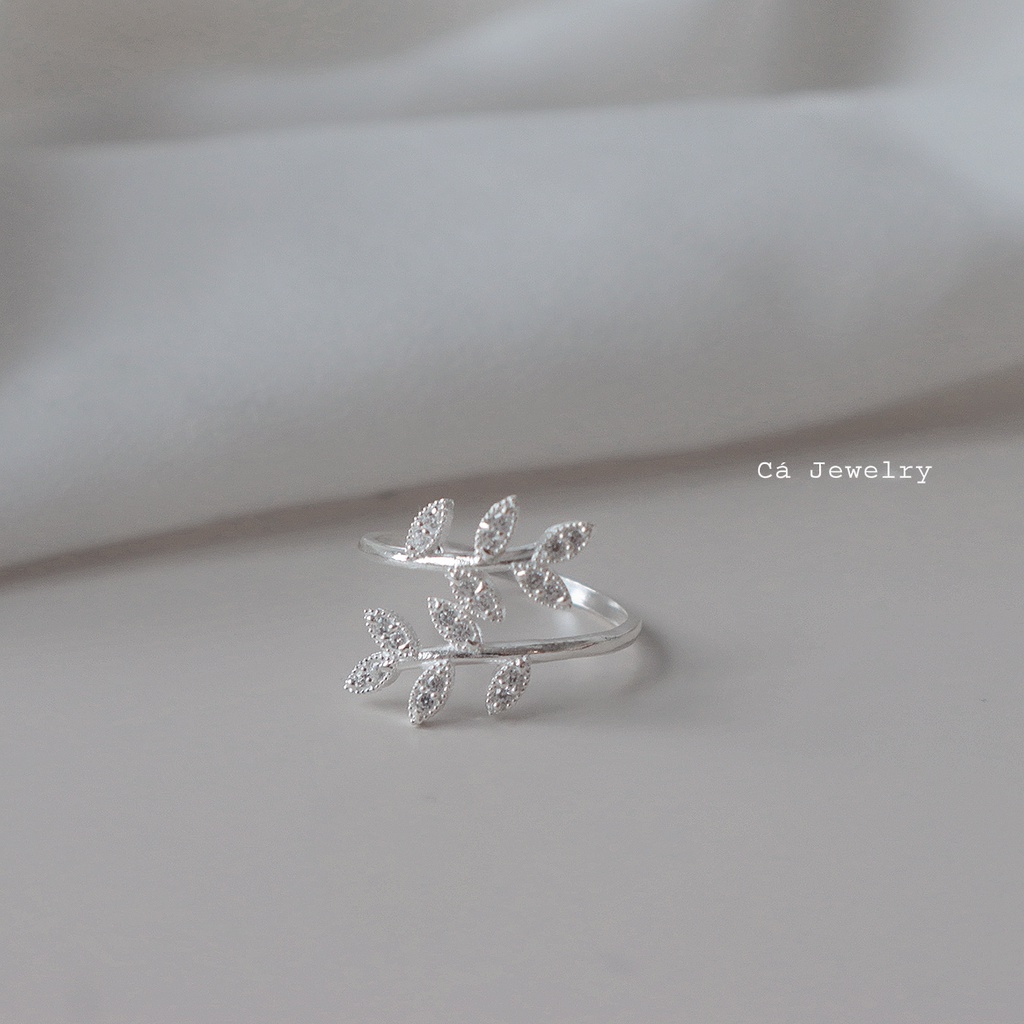 Nhẫn bạc nữ nhẫn nữ bạc s925 2 đầu nhành lá đính đá Cá jewelry NB149