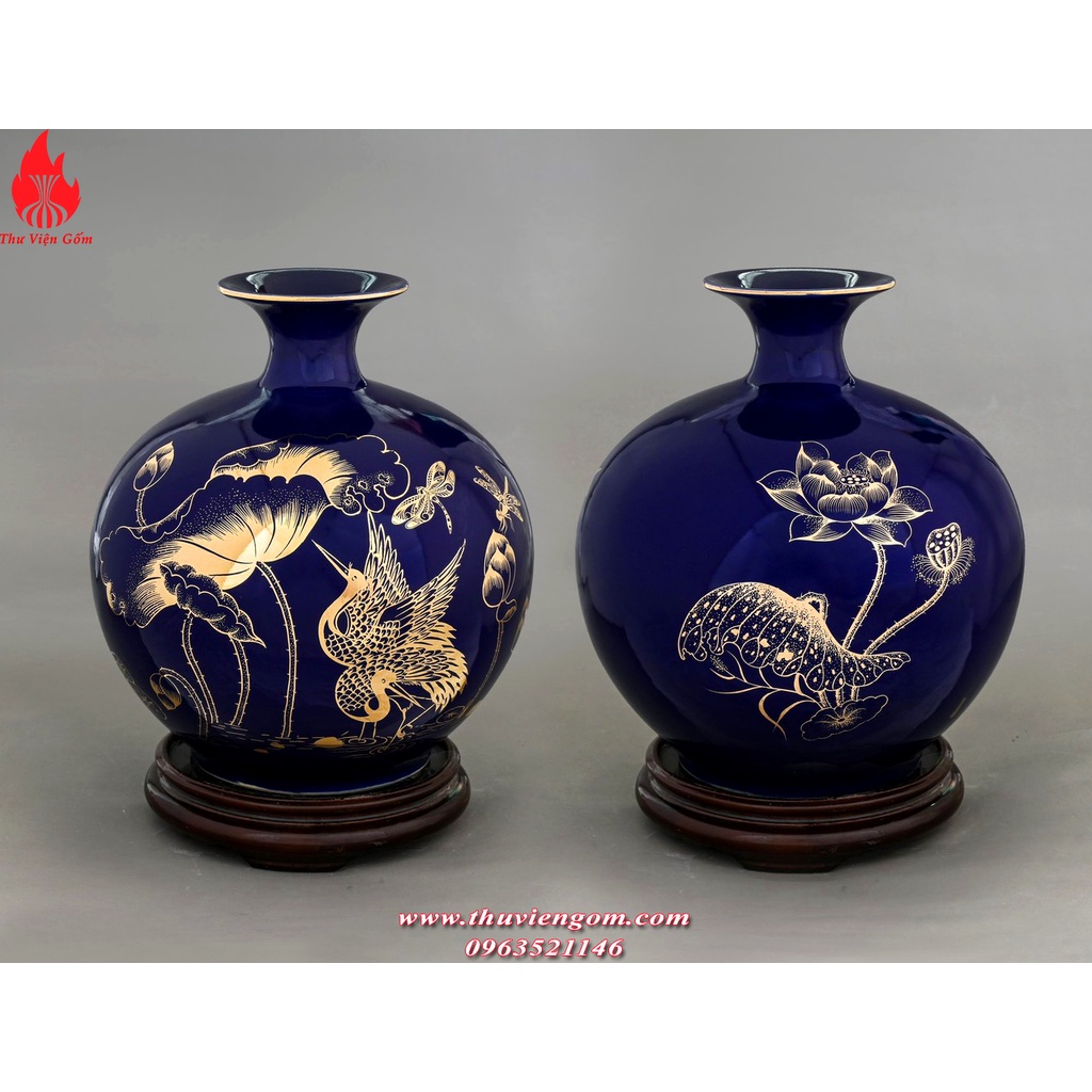 Lọ hoa hút lộc Bình hút tài lộc gốm sứ bát tràng men xanh tím
