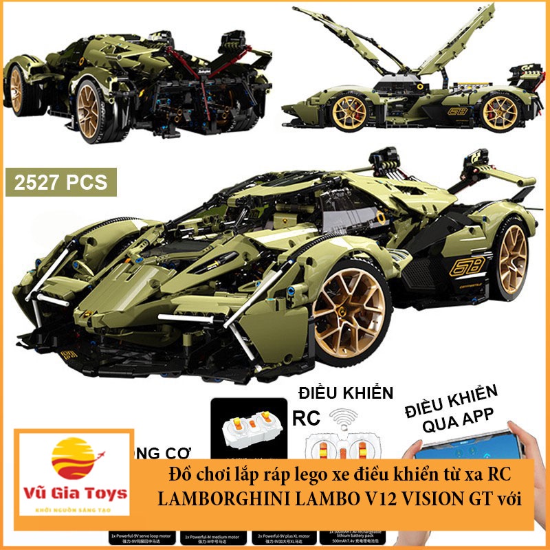 Đồ chơi lắp ráp kiểu lego Siêu xe Điều kiển từ xa RC LAMBORGHINI LAMBO V12 VISION GT với 2527 chi tiết
