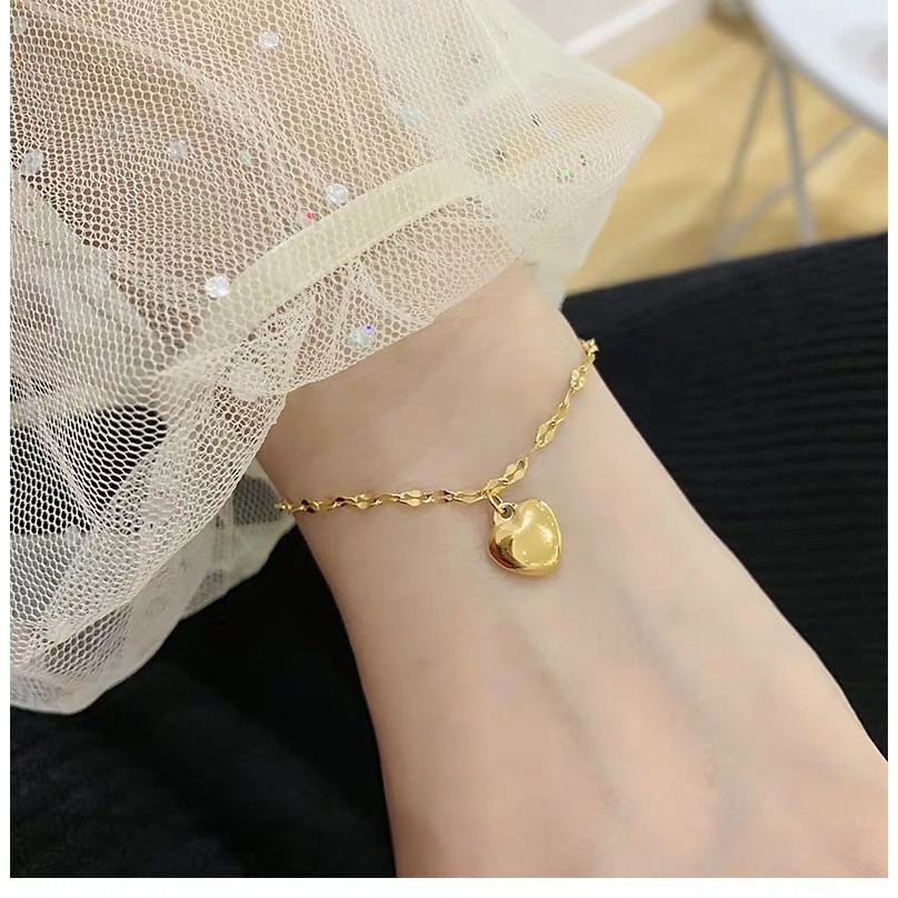 Vòng Đeo Tay Bằng Thép Titan Mạ Vàng Hồng 18K Hình Trái Tim Phong Cách Hàn Quốc Nhật Bản