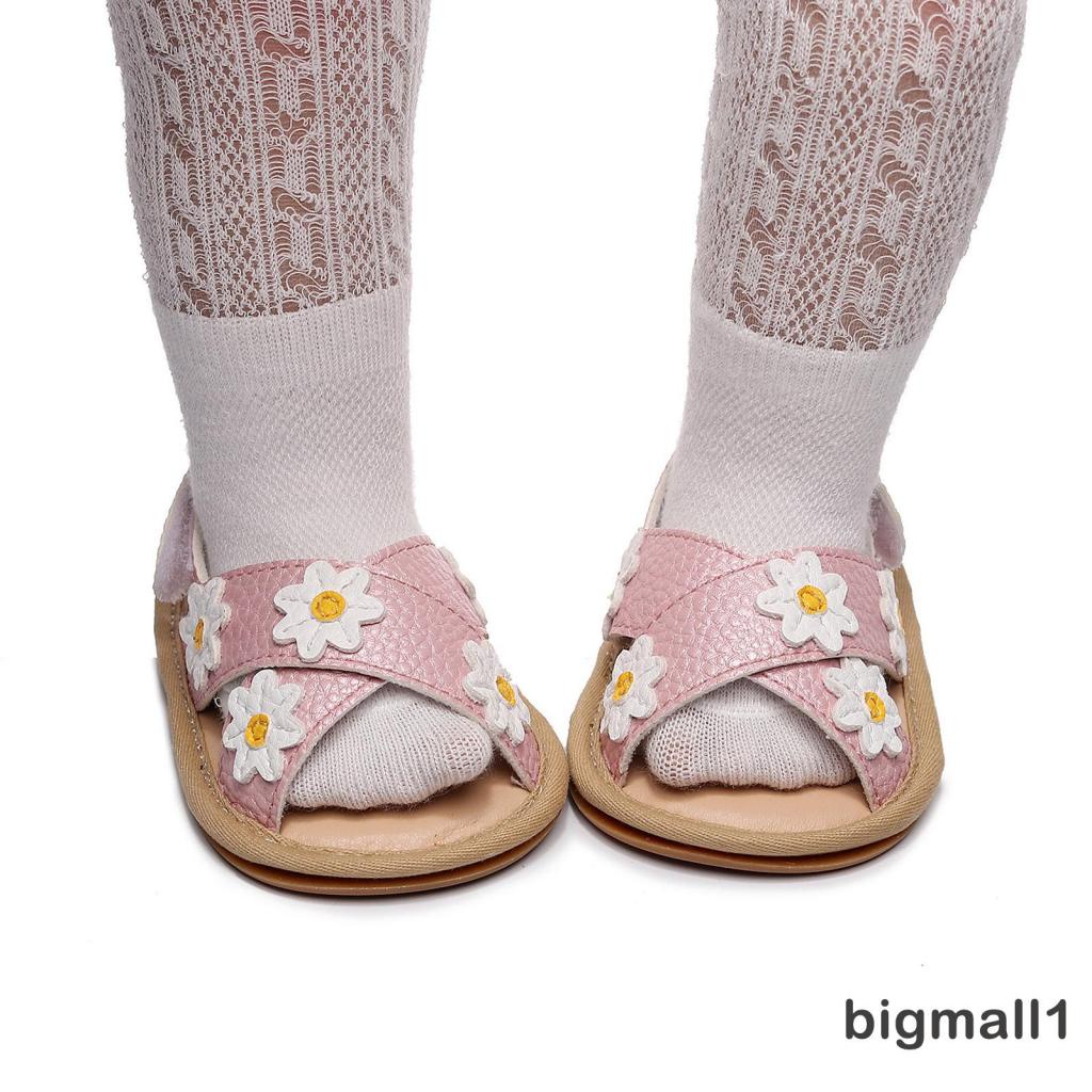 Bigmall-giày Đế Phẳng Chống Trượt Họa Tiết Hoa Thêu Đế Mềm Màu Trắng / Vàng Hồng Cho Bé Gái