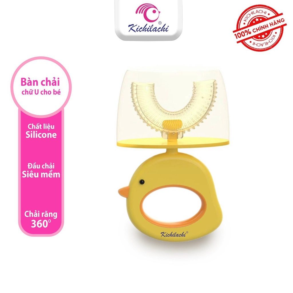 Bàn chải đánh răng cho bé KICHI chữ u chất liệu Silicon chịu được lực cắn, cho bé từ 2 tuổi - 6 tuổi bàn chải kichi gà