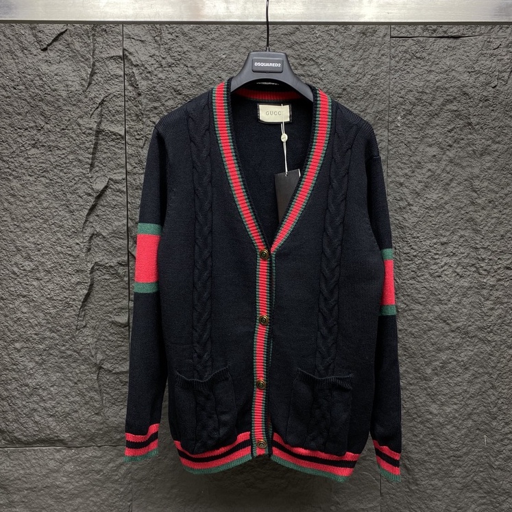 Áo khoác Cardigan Gucci check đen đỏ họa tiết tết thừng LA 1-1 on web