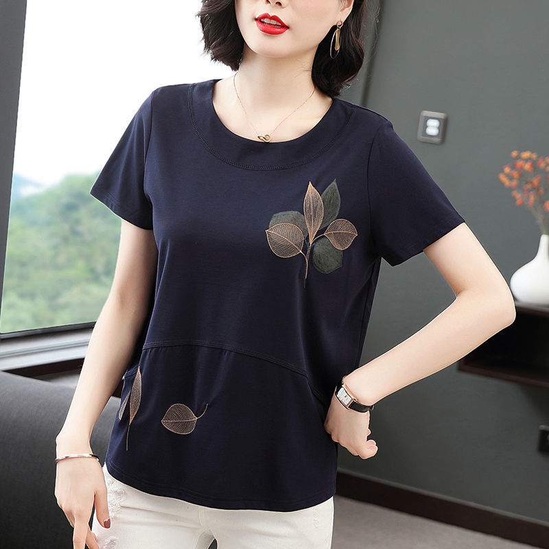 Áo Thun Cotton Tay Ngắn Dáng Ôm Che Phủ Bụng Phong Cách Mới Dành Cho Nữ Trung Niên