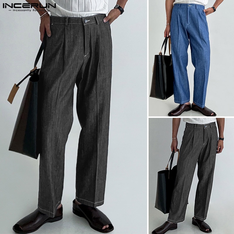Quần dài INCERUN dáng suông ống đứng đàn hồi thời trang cho nam