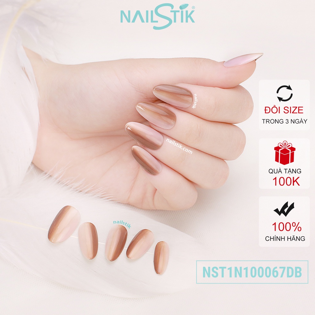 Móng úp thiết kế by NAILSTIK, màu nâu nude, form móng bầu, ngắn/dài, 067