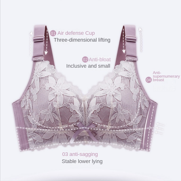 Plus Áo Lót Nâng Ngực Không Gọng Phối Ren Mỏng Nâng Ngực Size Lớn Phong Cách Thái Lan