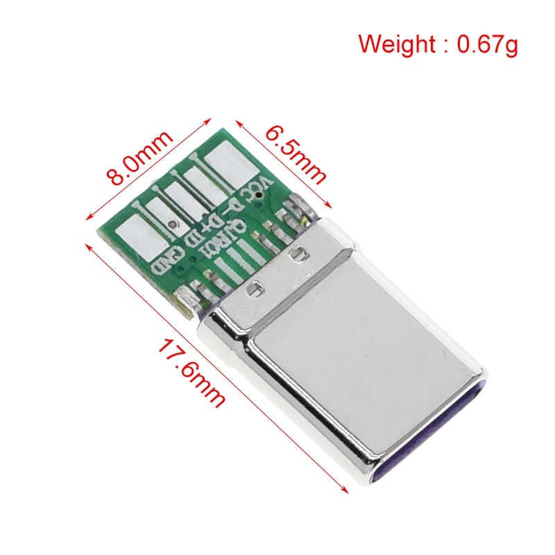 1 Bộ Đầu Nối Sạc Nhanh Type-C Usb 65w 5a Với 5pin Pcb + Type A Male 5pin Usb Otg Diy