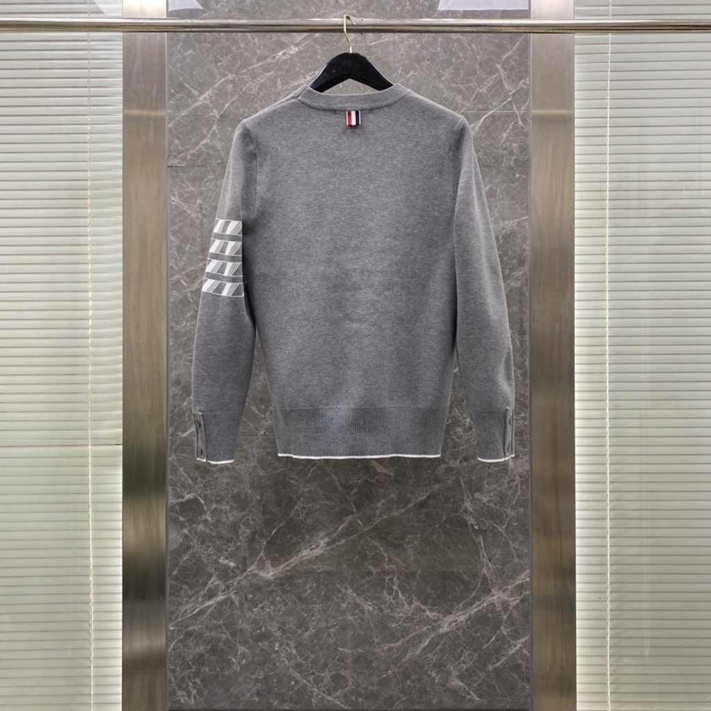 Áo len cổ tròn dài tay thời trang cao cấp Thom Browne phong cách thanh lịch, basic