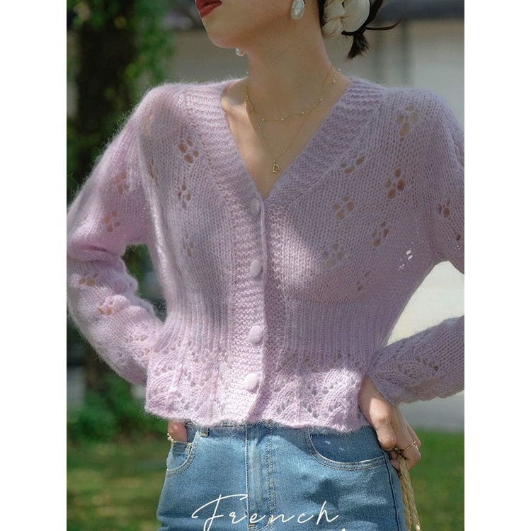 Áo Khoác Cardigan Dệt Kim Mỏng Dáng Ngắn Cổ Chữ V Thời Trang Xuân Thu Cao Cấp Cho Nữ