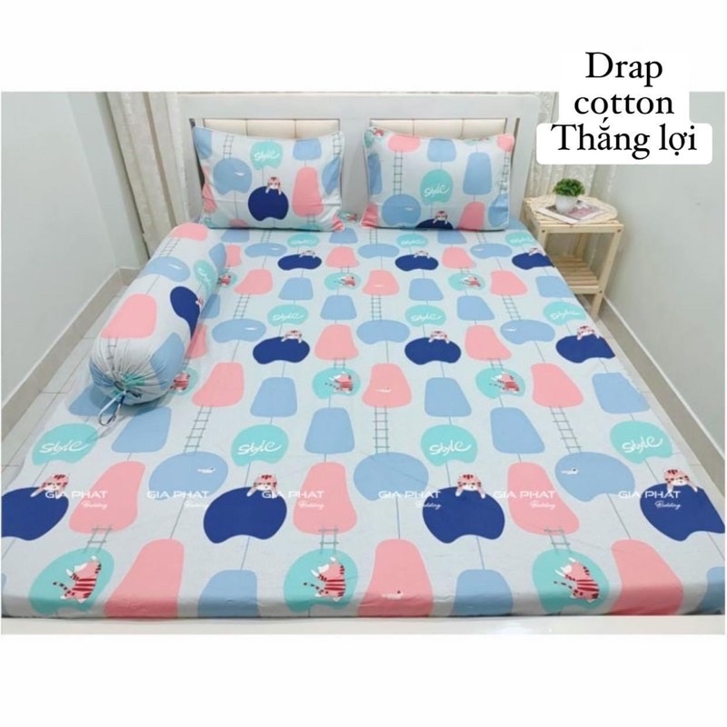Ga Thắng lợi cotton, ga giường 100% chuẩn logo ( 4 món) mẫu Mèo nhỏ
