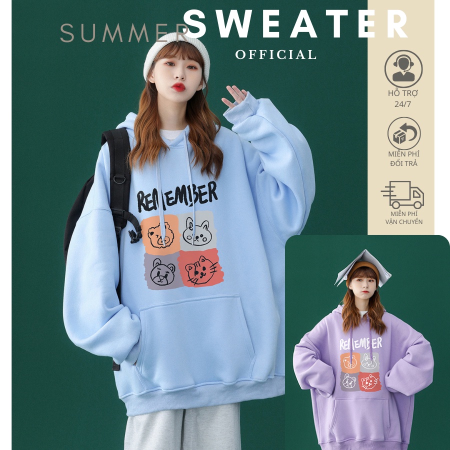 Áo hoodie nam nữ from rộng Unisex chất nỉ ngoại 2 lớp dày dặn Remember