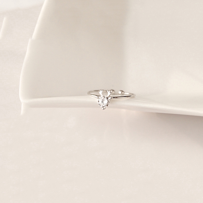 Nhẫn Hở Màu Bạc Đính Đá Zircon Hình Hươu Có Thể Điều Chỉnh