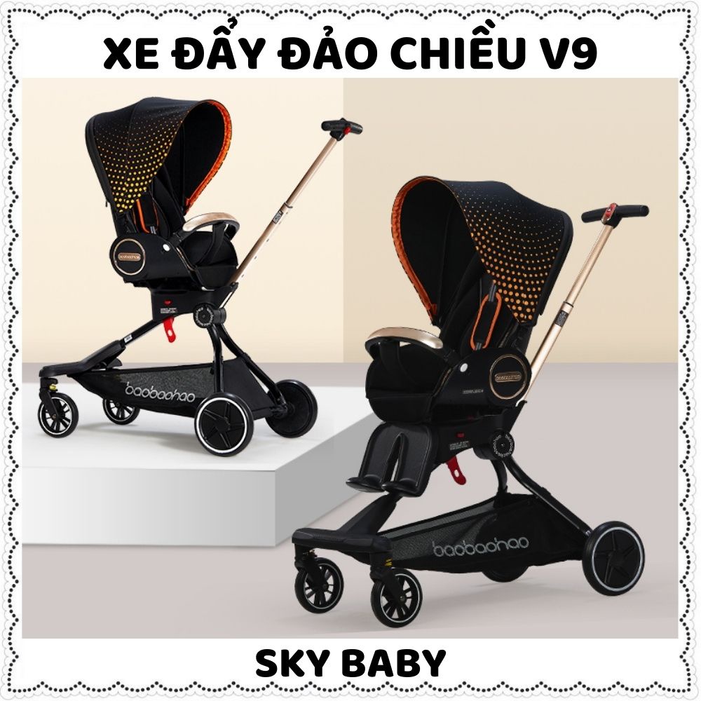 Xe đẩy cho bé gấp gọn V9 2 chiều 3 tư thế ngồi ngả nằm cho trẻ sơ sinh từ 0