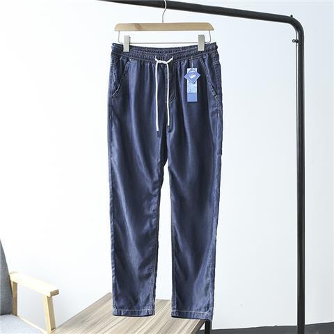 Quần denim de nim 100% Tencel! Ôxy rất lạnh! Quần Jean Mỏng Lưng Thun Ống Suông Rộng Cá Tính Trẻ Trung Cho Nam Mùa Hè