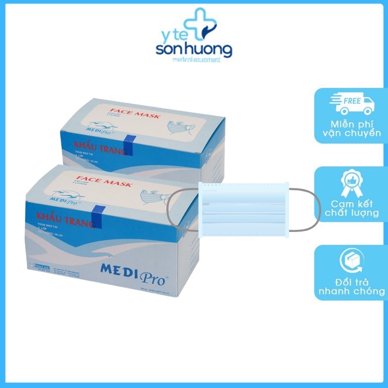 Combo 2 Hộp khẩu trang y tế 3 lớp MediPro chống bụi mịn, kháng khuẩn, không mùi.