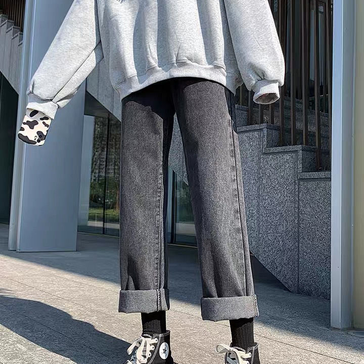 Quần jeans nữ eo cao ống rộng thời trang năng động trẻ trung