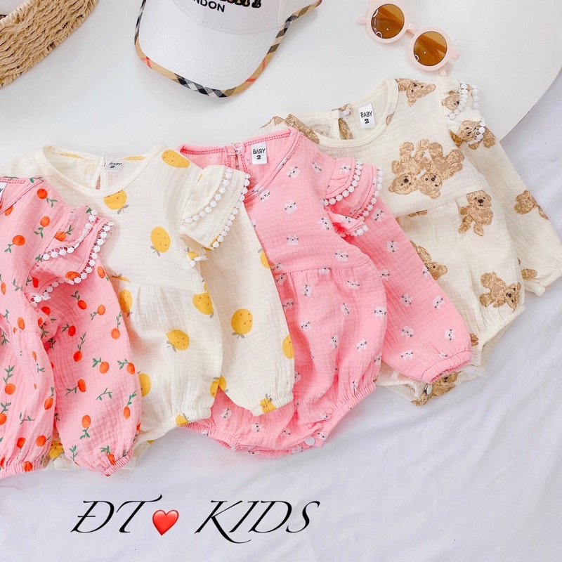 Bộ Bodysuit bé gái(3-12)Body tay dài cánh tiên siêu xinh cho bé-Bộ body đầy tháng thôi nôi đi chơi cho bé