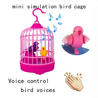 Children’s Simulation Mini Electric Toy Induction Bird Cage Voice Control Kids Gift Home Decoration Garden Ornaments