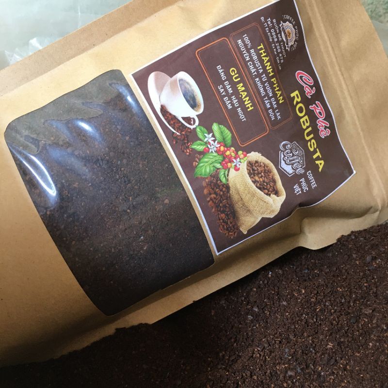 Cà phê Robusta - Cafe rang xay nguyên chất - cafe mộc 500G/gói