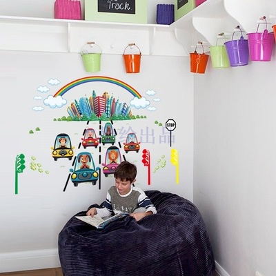 Decan dán tường, decan trang trí phòng cho bé hình động vật đua xe SK7046