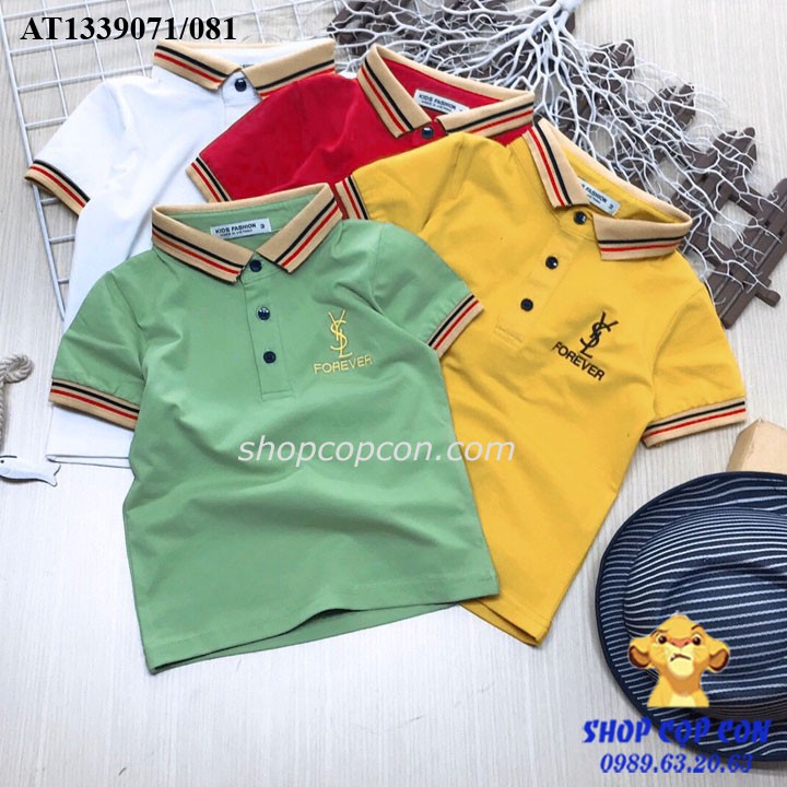 Áo thun phối cổ thêu chữ YSL cho bé trai từ 9 -32kg