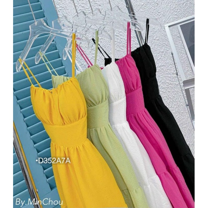 Đầm Đi Biển D302A7H Váy 2 Dây Maxi Hở Lưng Đệm Ngực Dáng Xòe Tầng Vải Đũi Xốp