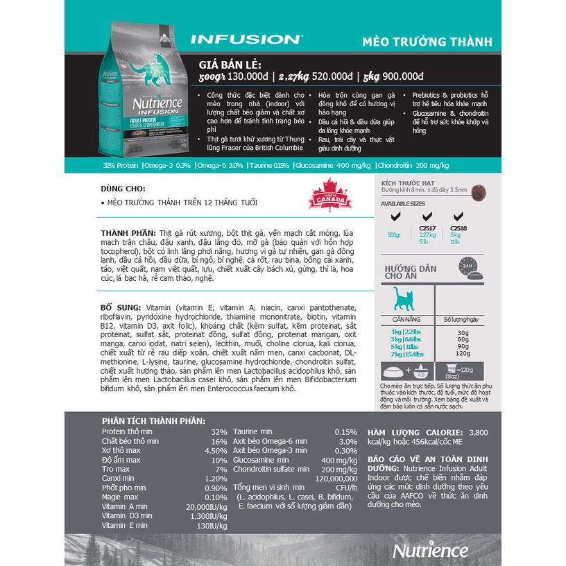 Thức Ăn Hạt Nutrience Infusion Cho Mèo Trưởng Thành | Thịt Gà, Dầu Cá Hồi &amp; Rau Củ Quả Tự Nhiên