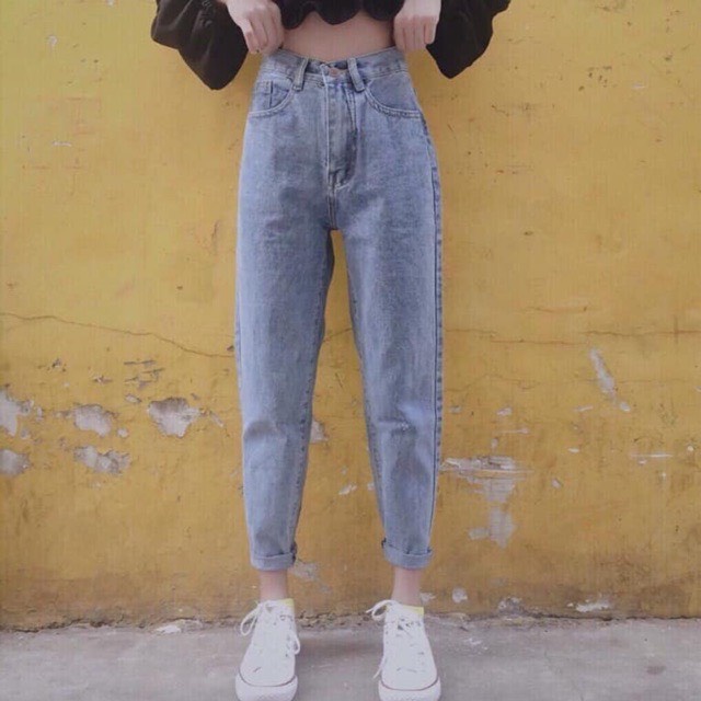 Quần baggy nữ quần bò jeans nữ cạp cao 1 khuy PDShop | BigBuy360 - bigbuy360.vn